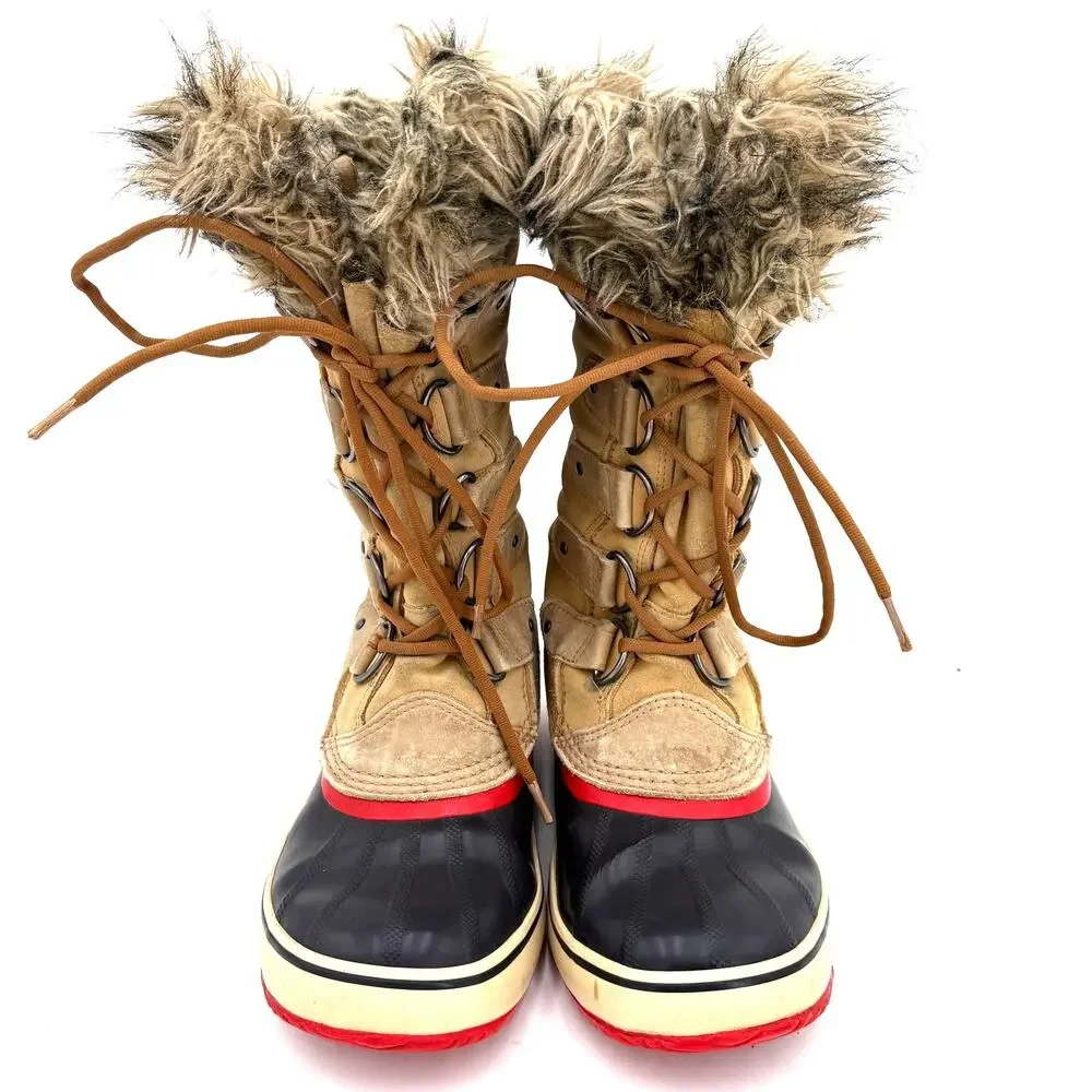 Sorel Women's Joan of Arctic Tall Leather Fur Lace Up Snow Boots Size 9